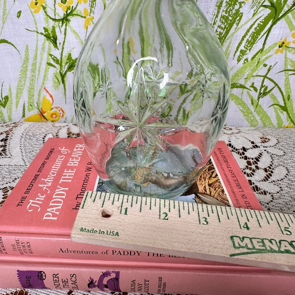 Vintage MCM Glass Liquor Decanter Starburst Pattern Faceted Diamond Stopper